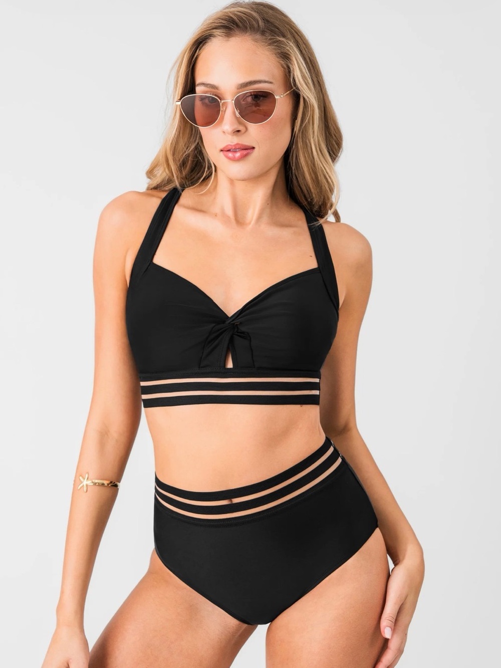 CUPSHE Black High Waist Bikini Mesh Comfortable Modest SizeMedium & Large